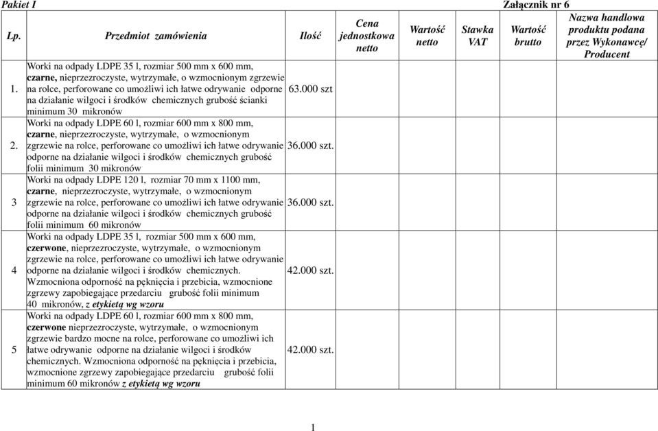 000 szt na działanie wilgoci i środków chemicznych grubość ścianki minimum 30 mikronów Worki na odpady LDPE 60 l, rozmiar 600 mm x 800 mm, czarne, nieprzezroczyste, wytrzymałe, o wzmocnionym zgrzewie