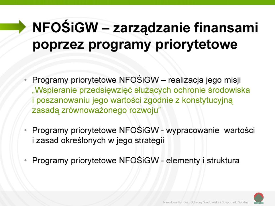 wartości zgodnie z konstytucyjną zasadą zrównoważonego rozwoju Programy priorytetowe NFOŚiGW -