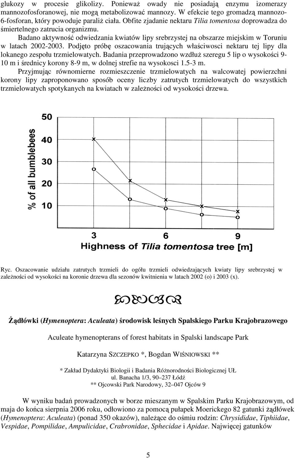 Badano aktywność odwiedzania kwiatów lipy srebrzystej na obszarze miejskim w Toruniu w latach 2002-2003.