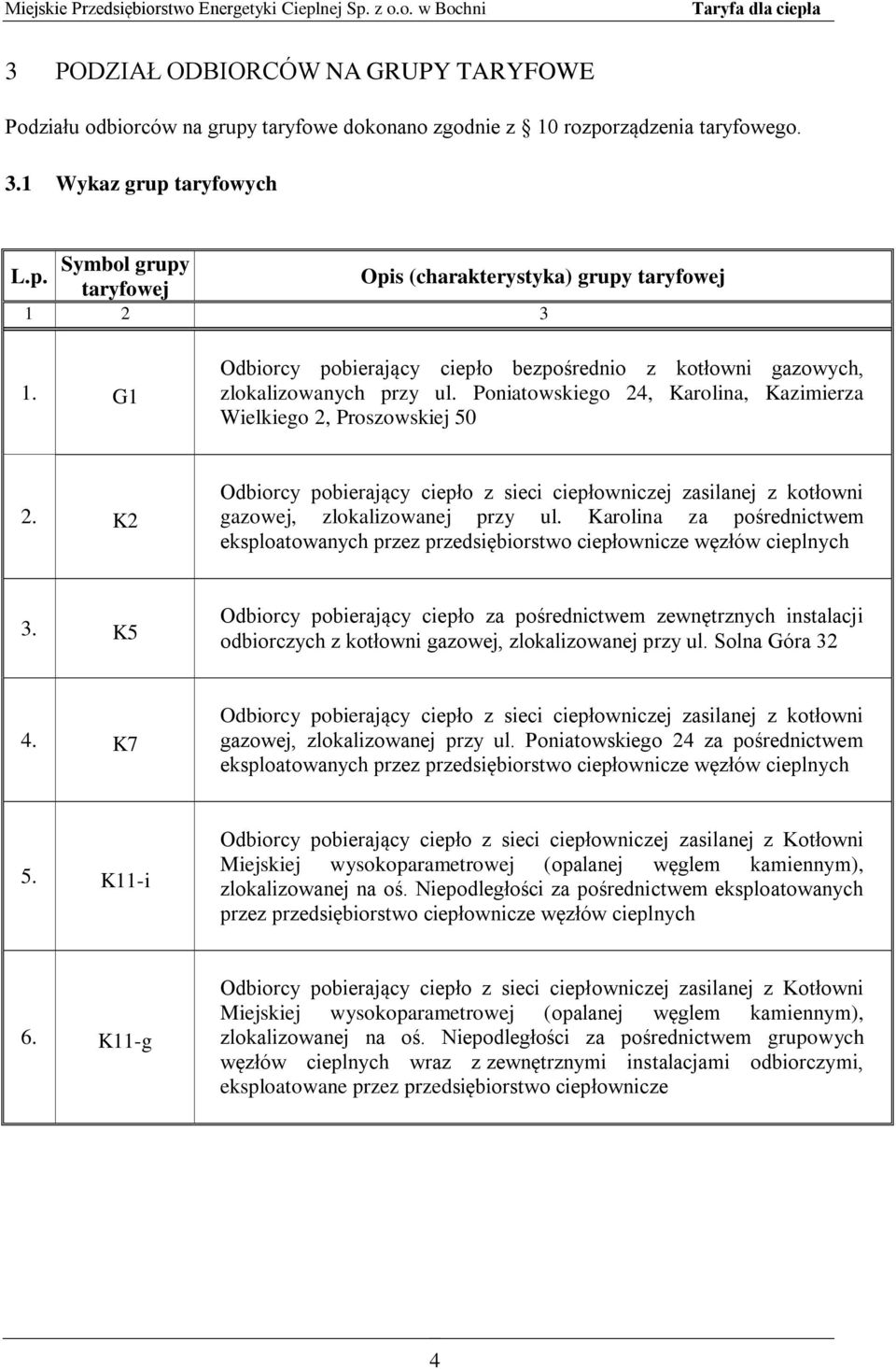 K2 Odbiorcy pobierający ciepło z sieci ciepłowniczej zasilanej z kotłowni gazowej, zlokalizowanej przy ul.