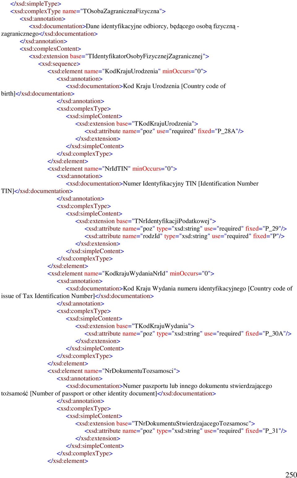 base="tkodkrajuurodzenia"> <xsd:attribute name="poz" use="required" fixed="p_28a"/> <xsd:element name="nridtin" minoccurs="0"> <xsd:documentation>numer Identyfikacyjny TIN [Identification Number