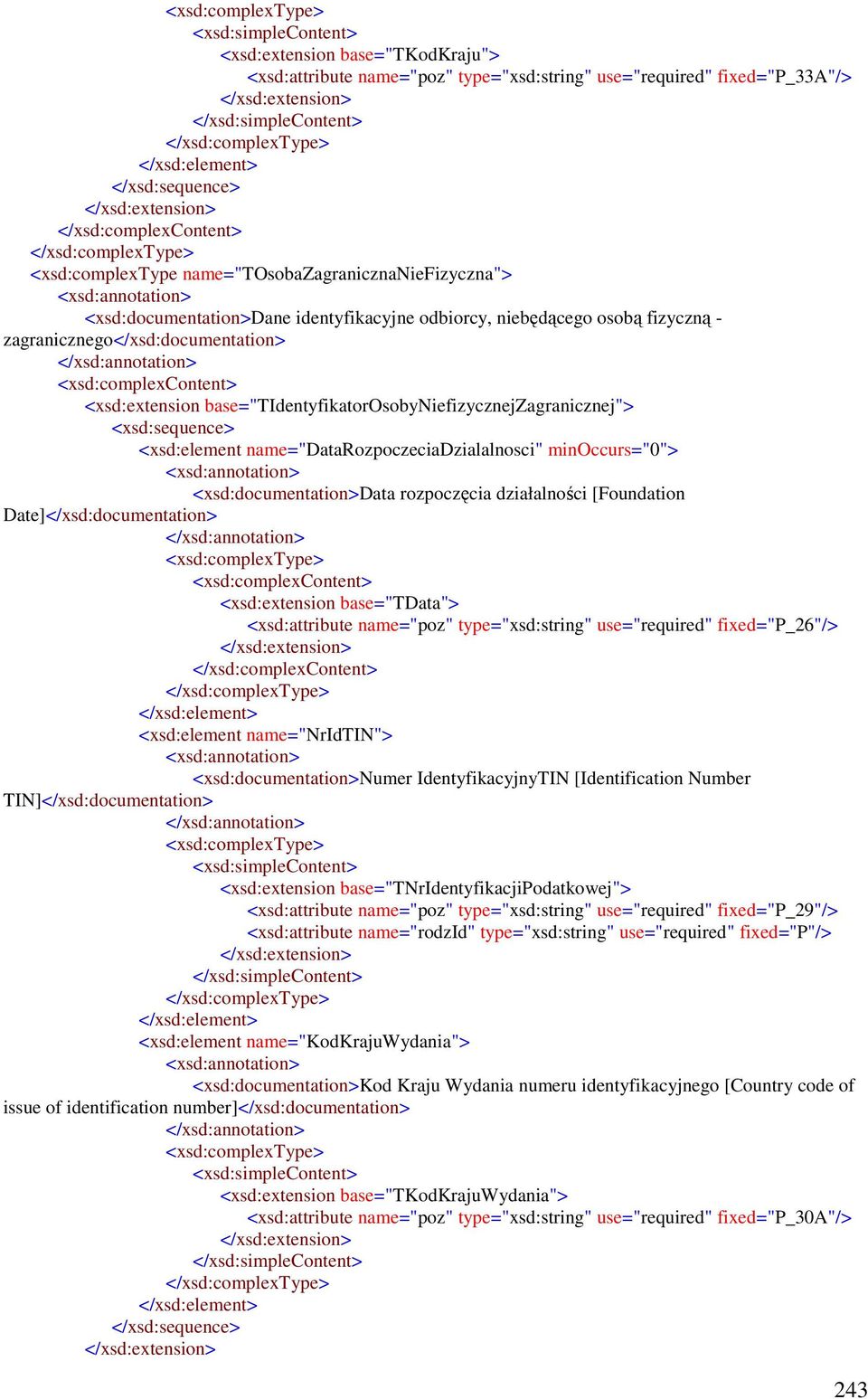 base="tidentyfikatorosobyniefizycznejzagranicznej"> <xsd:element name="datarozpoczeciadzialalnosci" minoccurs="0"> <xsd:documentation>data rozpoczęcia działalności [Foundation