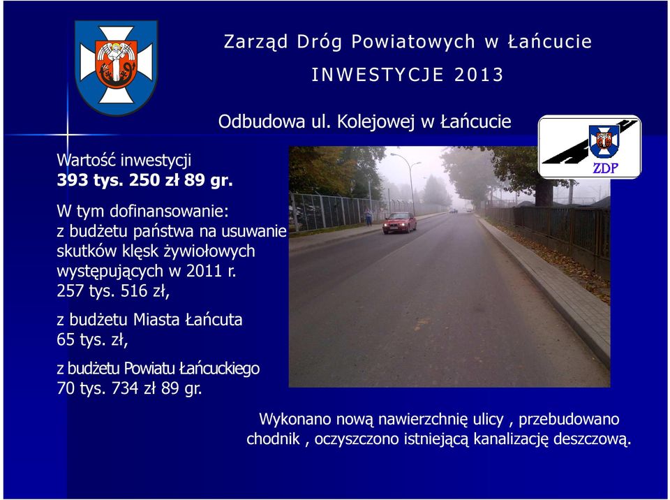 257 tys. 516 zł, z budżetu Miasta Łańcuta 65 tys. zł, z budżetu Powiatu Łańcuckiego 70 tys. 734 zł 89 gr.