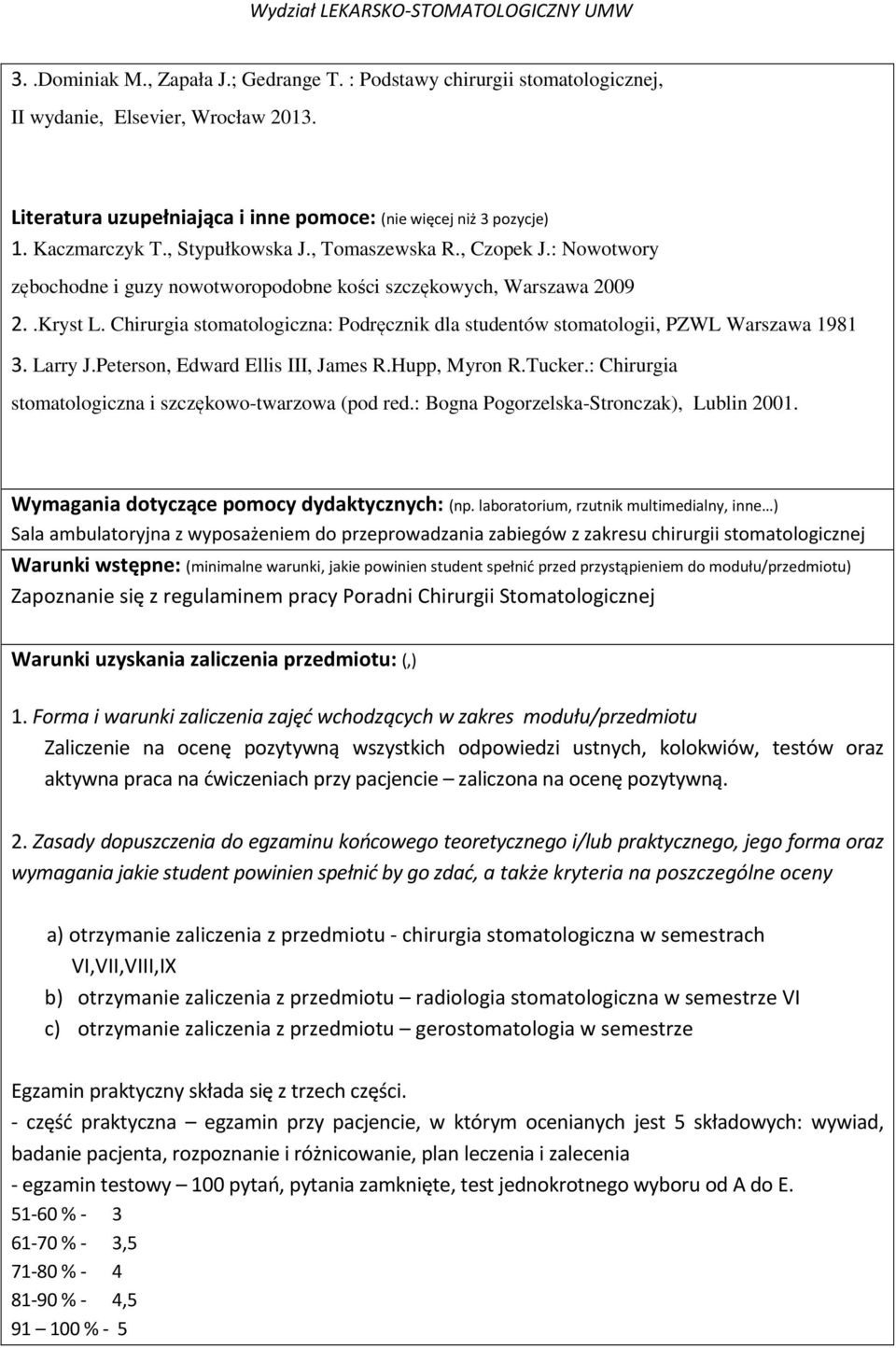 Chirurgia stomatologiczna: Podręcznik dla studentów stomatologii, PZWL Warszawa 1981 3. Larry J.Peterson, Edward Ellis III, James R.Hupp, Myron R.Tucker.