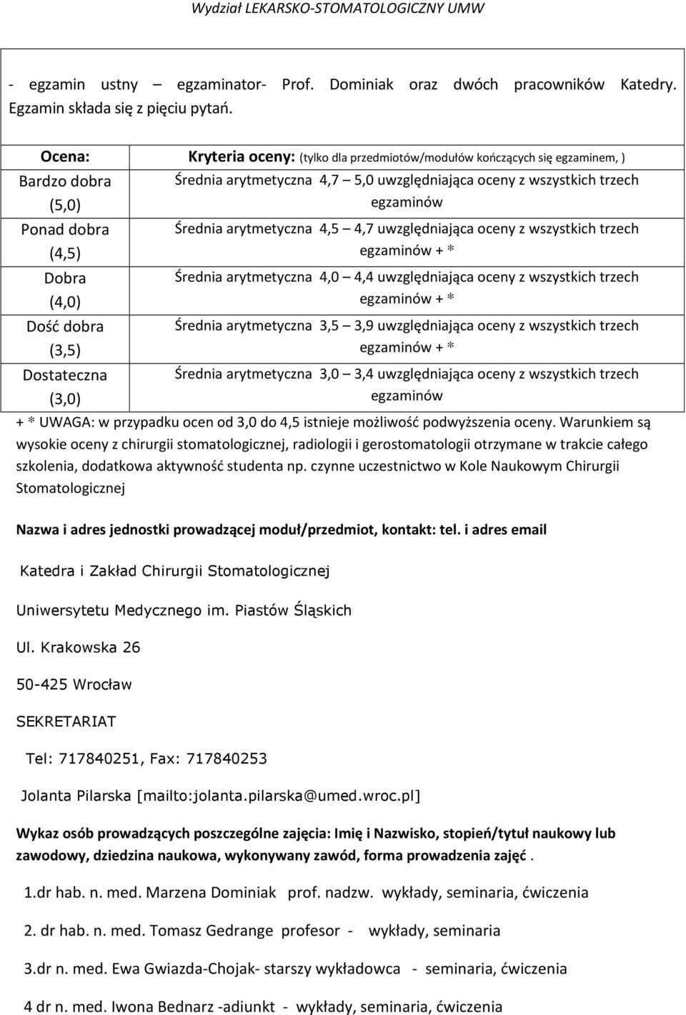 uwzględniająca oceny z wszystkich trzech egzaminów Średnia arytmetyczna 4,5 4,7 uwzględniająca oceny z wszystkich trzech egzaminów + * Średnia arytmetyczna 4,0 4,4 uwzględniająca oceny z wszystkich