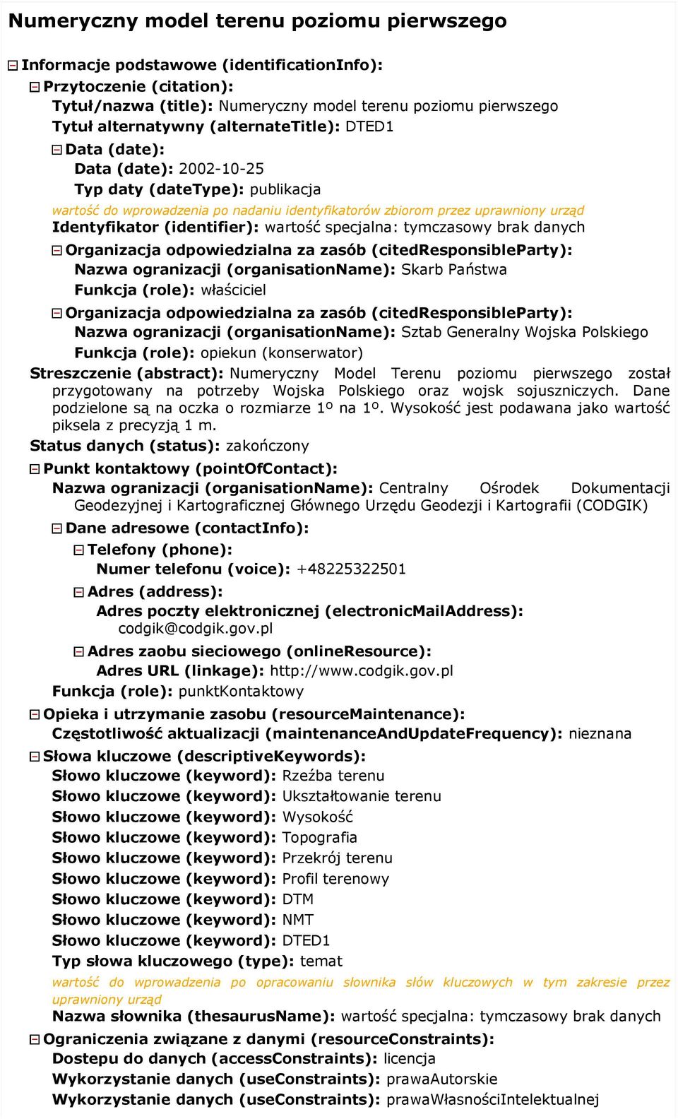 (identifier): wartość specjalna: tymczasowy brak danych Nazwa ogranizacji (organisationname): Skarb Państwa Funkcja (role): właściciel Nazwa ogranizacji (organisationname): Sztab Generalny Wojska