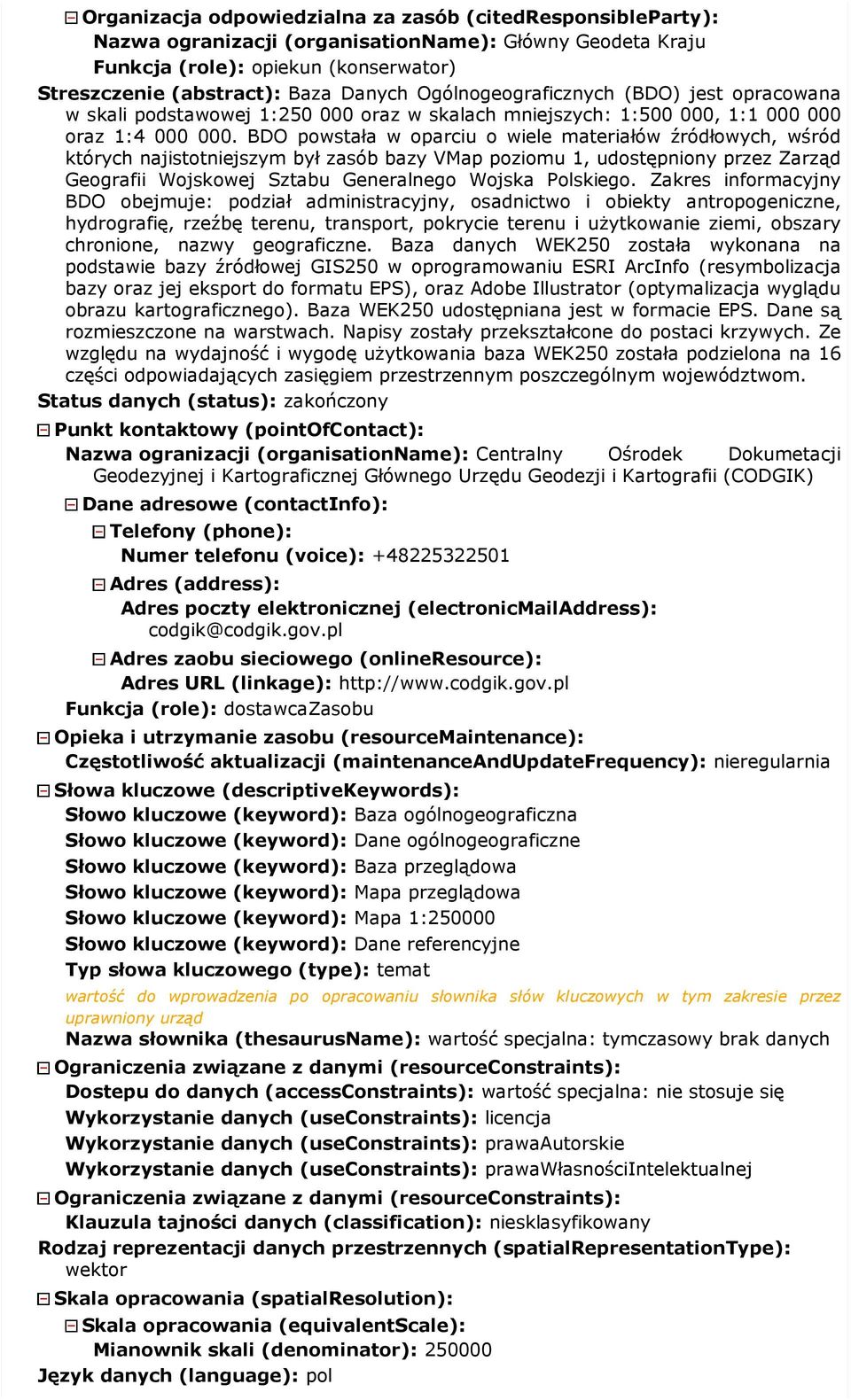 BDO powstała w oparciu o wiele materiałów źródłowych, wśród których najistotniejszym był zasób bazy VMap poziomu 1, udostępniony przez Zarząd Geografii Wojskowej Sztabu Generalnego Wojska Polskiego.