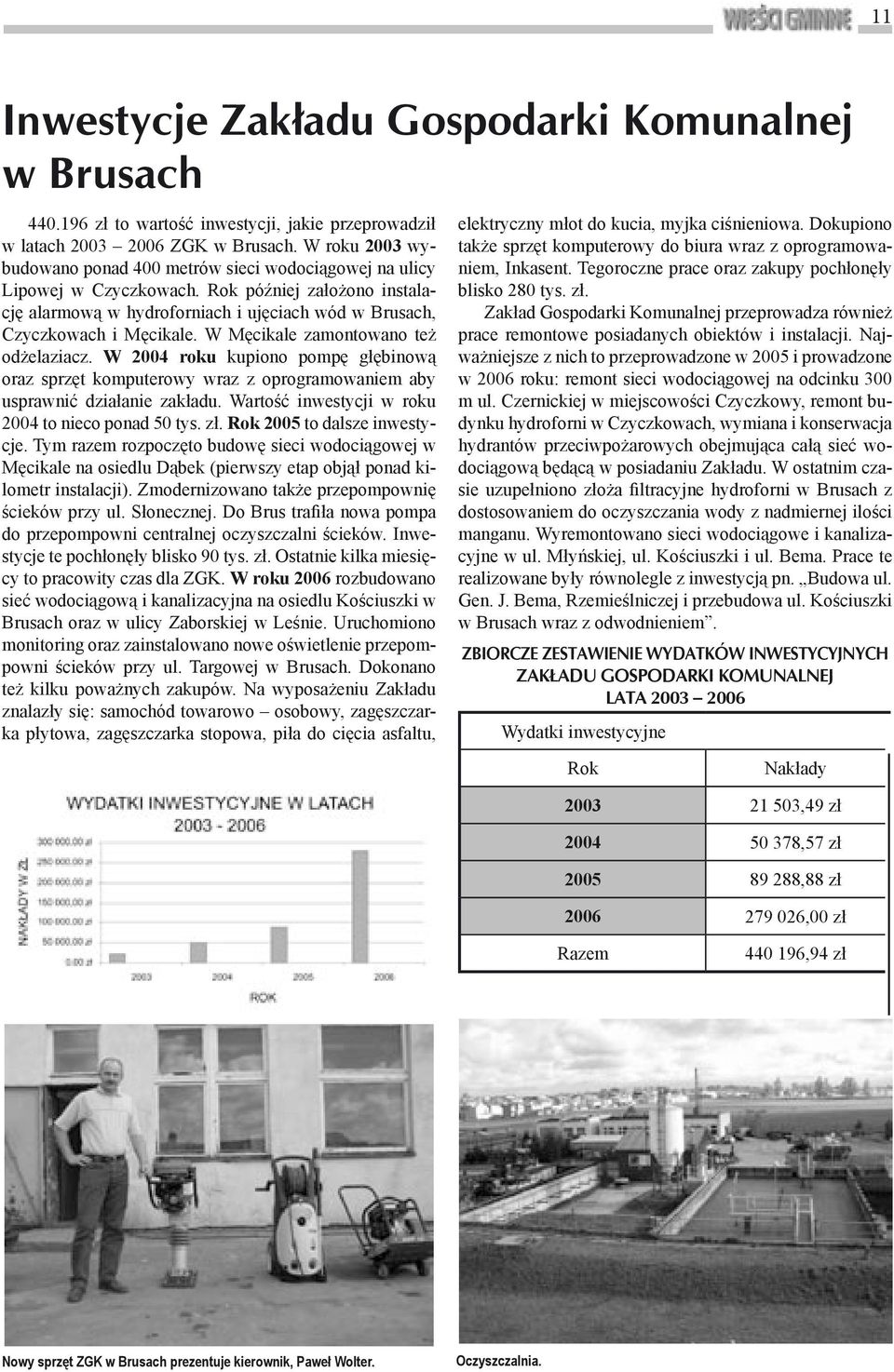 W Męcikale zamontowano też odżelaziacz. W 2004 roku kupiono pompę głębinową oraz sprzęt komputerowy wraz z oprogramowaniem aby usprawnić działanie zakładu.