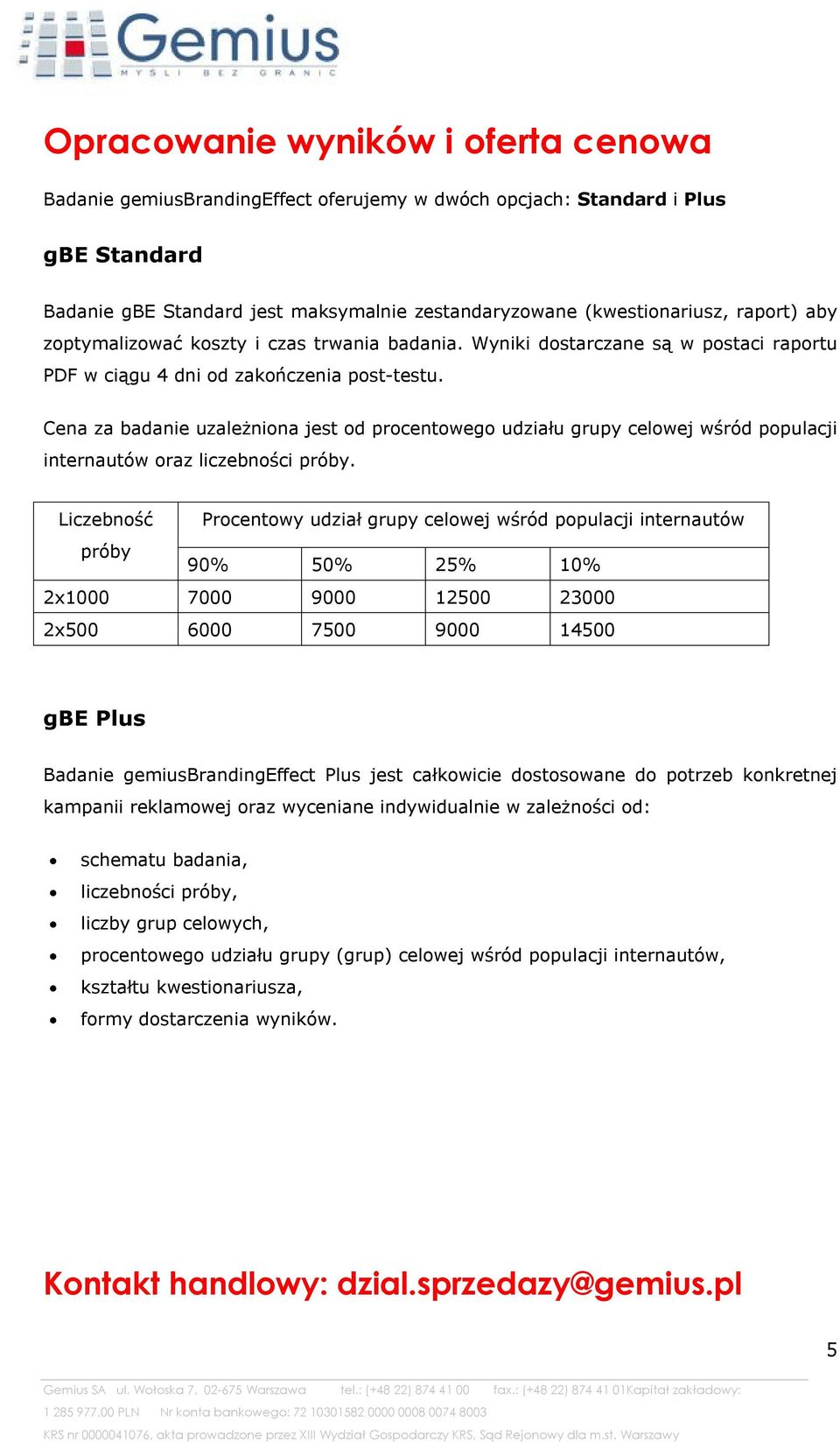 Cena za badanie uzależniona jest od procentowego udziału grupy celowej wśród populacji internautów oraz liczebności próby.