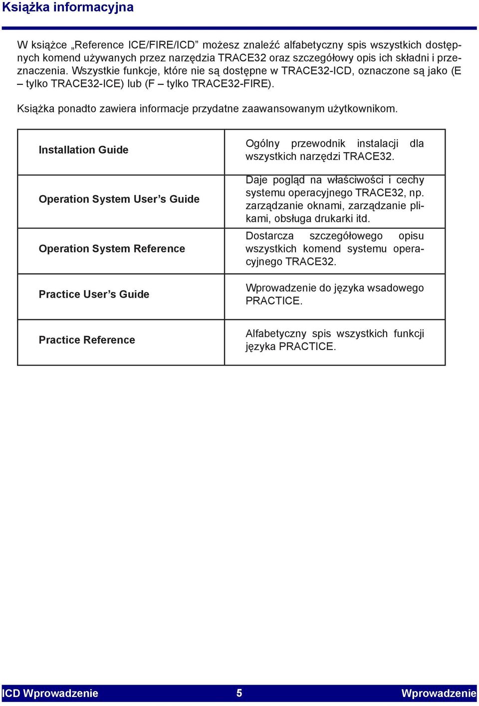 Installation Guide Operation System User s Guide Operation System Reference Practice User s Guide Ogólny przewodnik instalacji dla wszystkich narzędzi TRACE32.