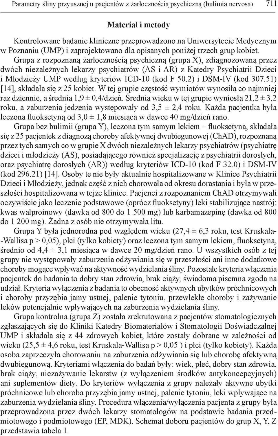 Grupa z rozpoznaną żarłocznością psychiczną (grupa X), zdiagnozowaną przez dwóch niezależnych lekarzy psychiatrów (AS i AR) z Katedry Psychiatrii Dzieci i Młodzieży UMP według kryteriów ICD-10 (kod F