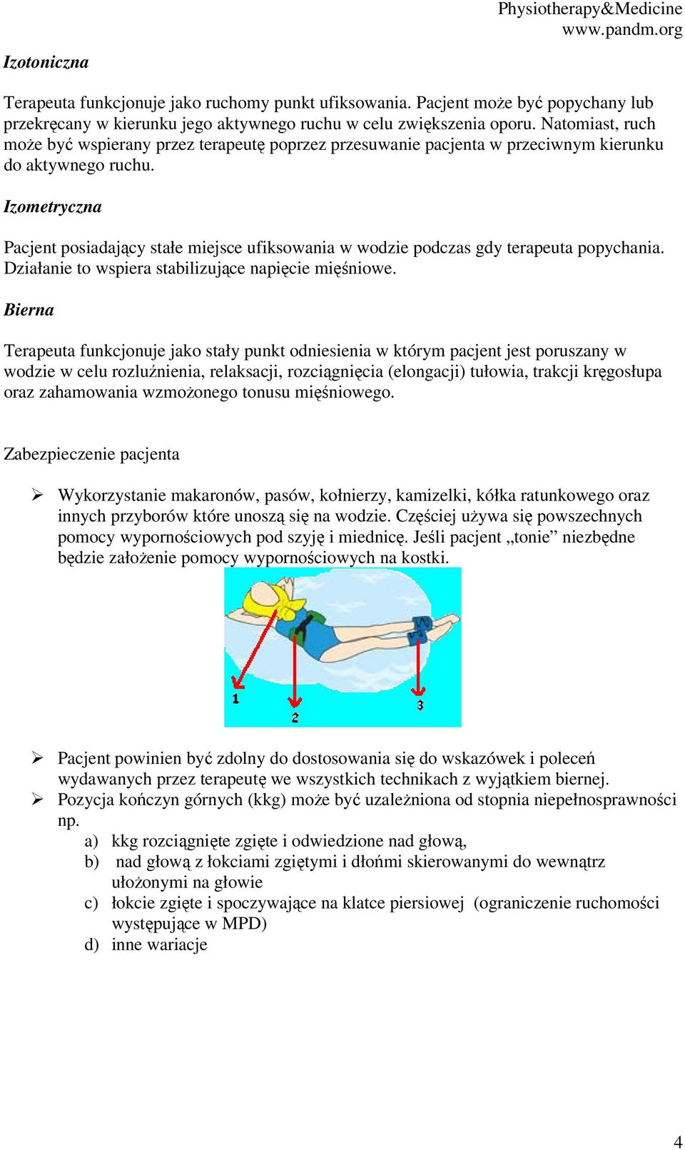 Izometryczna Pacjent posiadający stałe miejsce ufiksowania w wodzie podczas gdy terapeuta popychania. Działanie to wspiera stabilizujące napięcie mięśniowe.