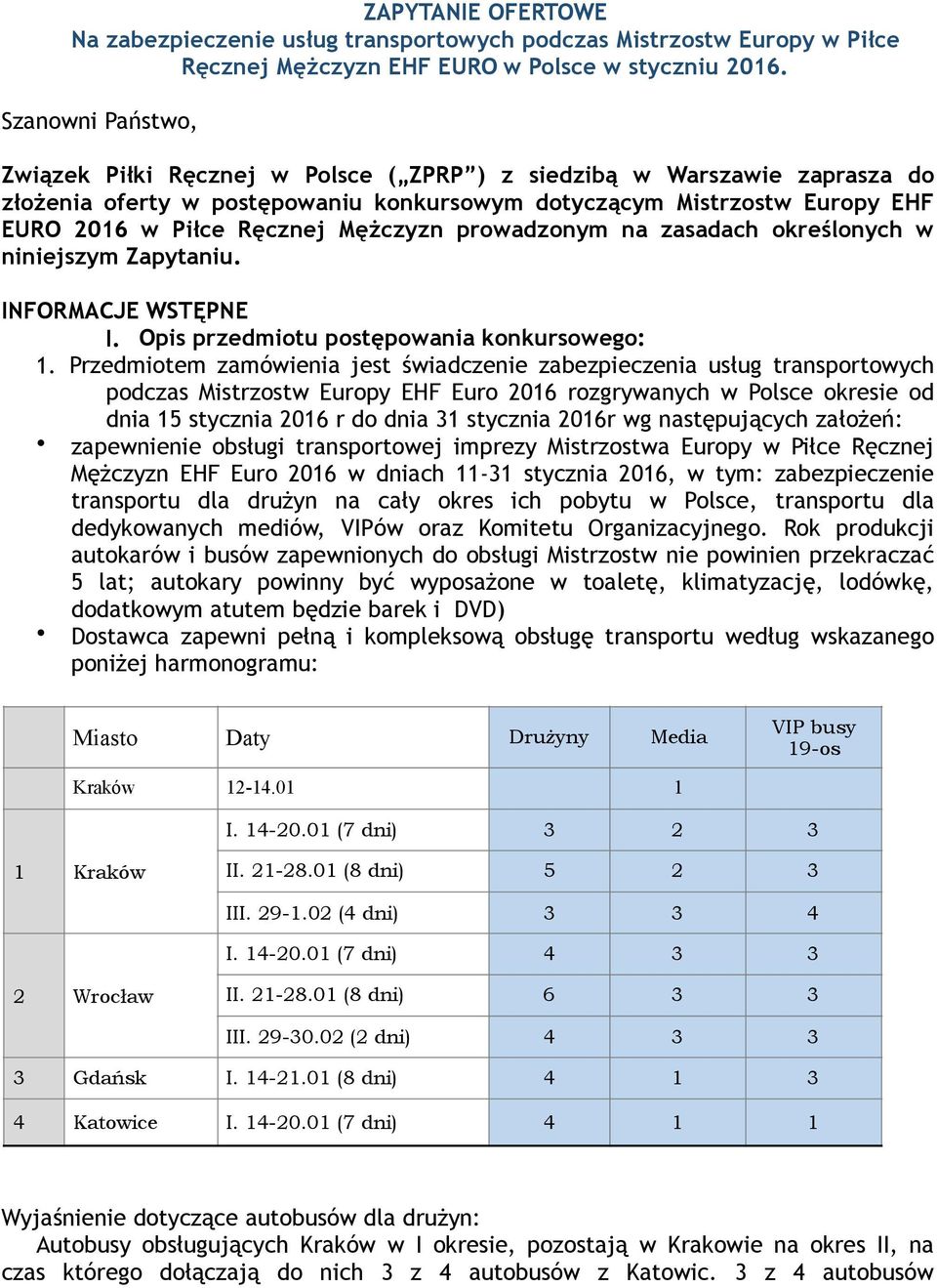 Mężczyzn prowadzonym na zasadach określonych w niniejszym Zapytaniu. INFORMACJE WSTĘPNE I. Opis przedmiotu postępowania konkursowego: 1.