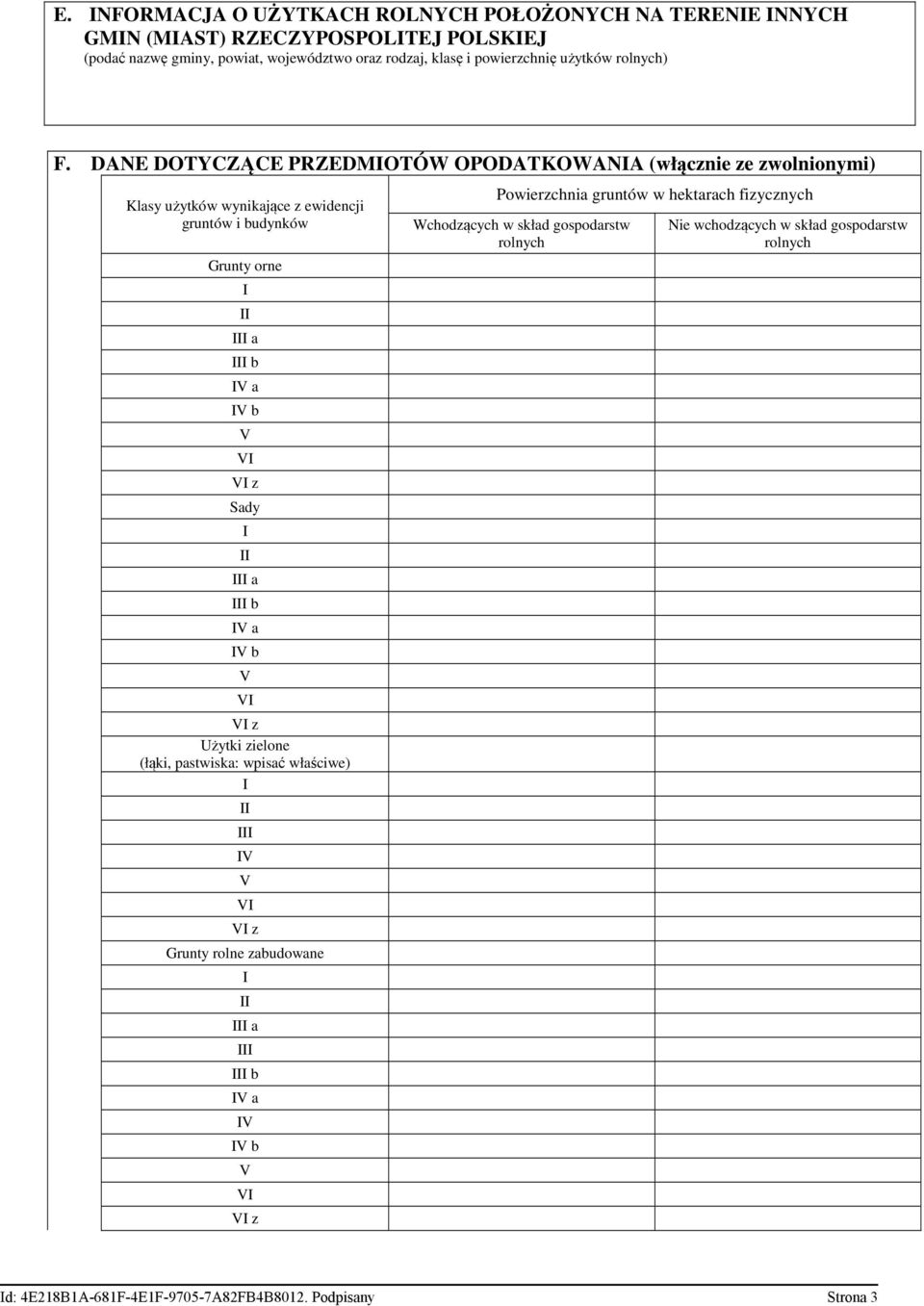 DANE DOTYCZĄCE PRZEDMOTÓW OPODATKOWANA (włącznie ze zwolnionymi) Klasy użytków wynikające z ewidencji gruntów i budynków Grunty orne a b a b Sady a b a