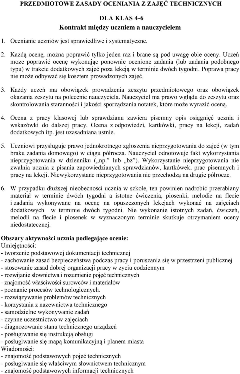 Uczeń może poprawić ocenę wykonując ponownie ocenione zadania (lub zadania podobnego typu) w trakcie dodatkowych zajęć poza lekcją w terminie dwóch tygodni.