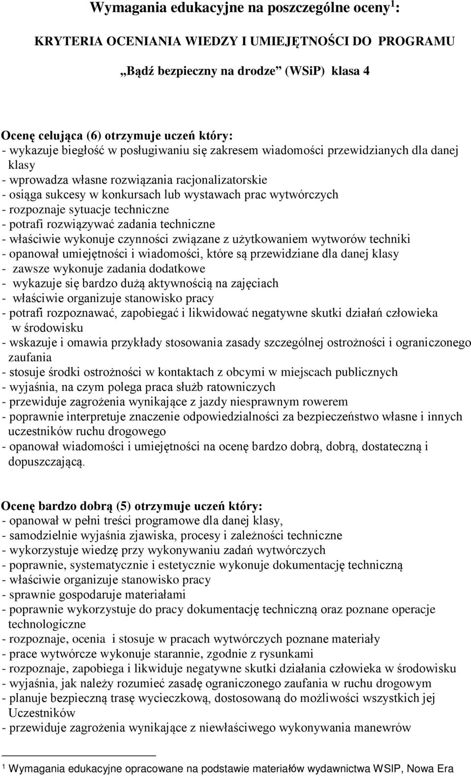 rozpoznaje sytuacje techniczne - potrafi rozwiązywać zadania techniczne - właściwie wykonuje czynności związane z użytkowaniem wytworów techniki - opanował umiejętności i wiadomości, które są