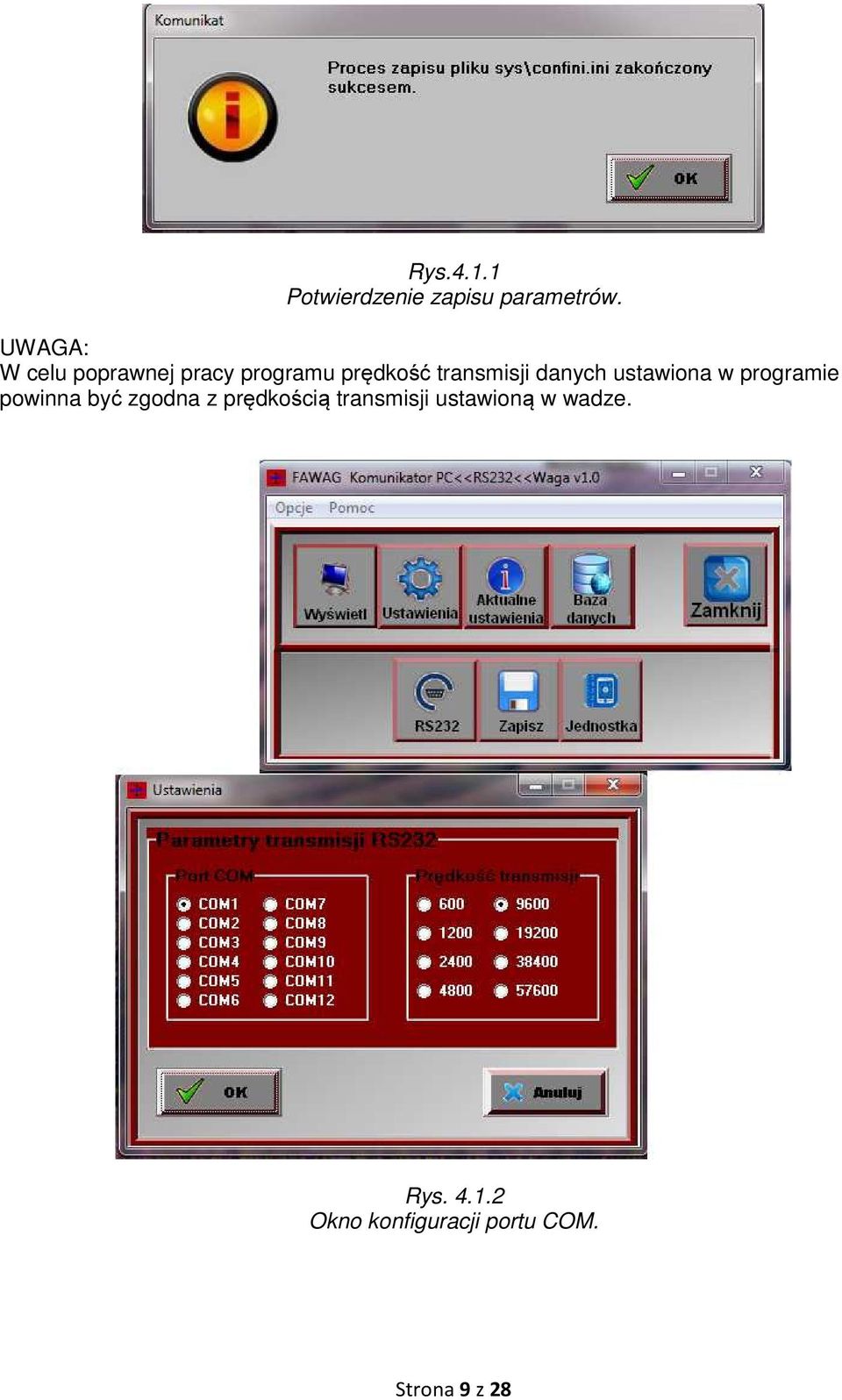 danych ustawiona w programie powinna być zgodna z prędkością