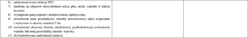 nowotworowe, także rozpoznane i wyleczone w okresie ostatnich 5 lat; 10) stwierdzenie aktywnej choroby