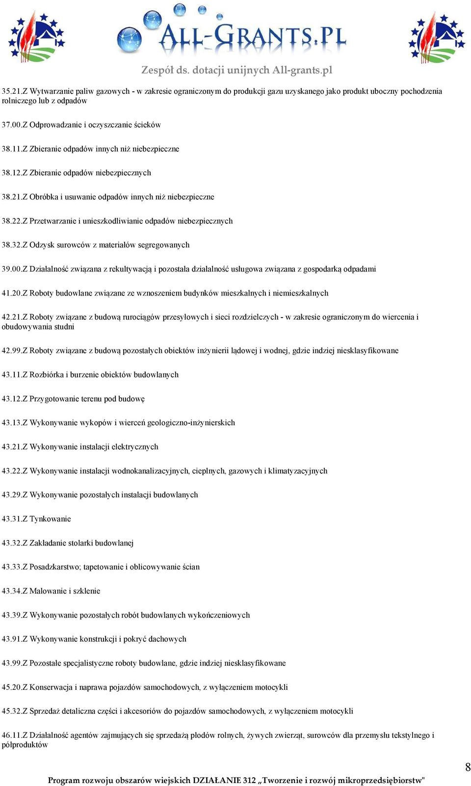 Z Przetwarzanie i unieszkodliwianie odpadów niebezpiecznych 38.32.Z Odzysk surowców z materiałów segregowanych 39.00.