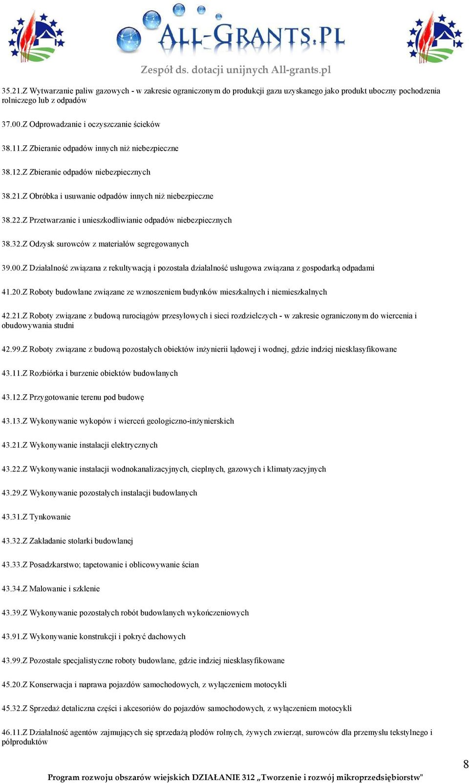 Z Przetwarzanie i unieszkodliwianie odpadów niebezpiecznych 38.32.Z Odzysk surowców z materiałów segregowanych 39.00.