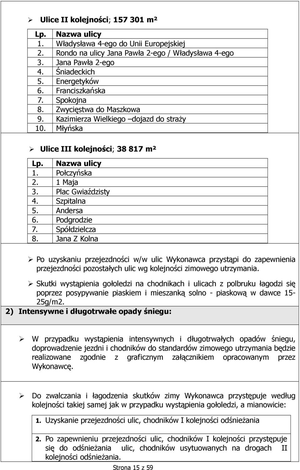 Szpitalna 5. Andersa 6. Podgrodzie 7. Spółdzielcza 8.