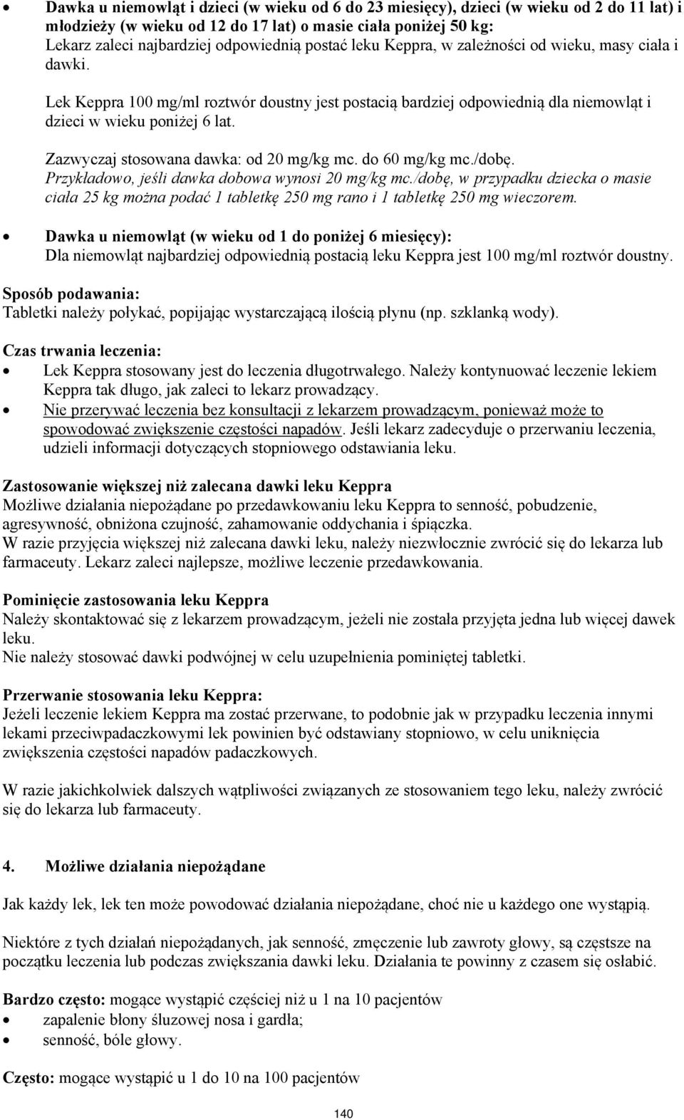 Zazwyczaj stosowana dawka: od 20 mg/kg mc. do 60 mg/kg mc./dobę. Przykładowo, jeśli dawka dobowa wynosi 20 mg/kg mc.