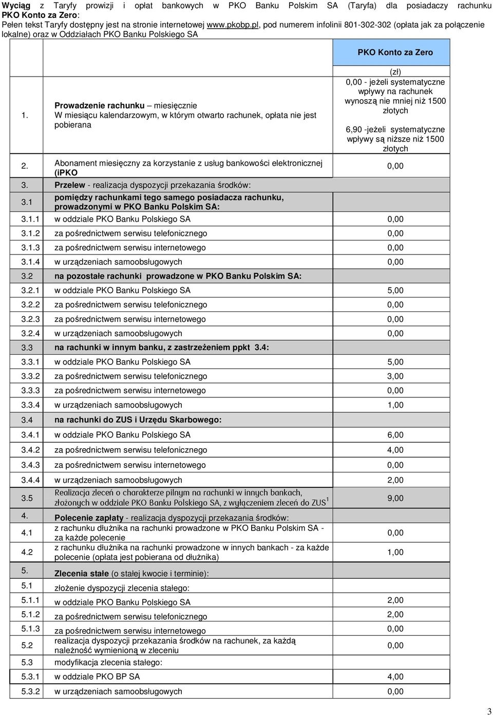 Prowadzenie rachunku miesięcznie W miesiącu kalendarzowym, w którym otwarto rachunek, opłata nie jest pobierana 2. Abonament miesięczny za korzystanie z usług bankowości elektronicznej (ipko 3.