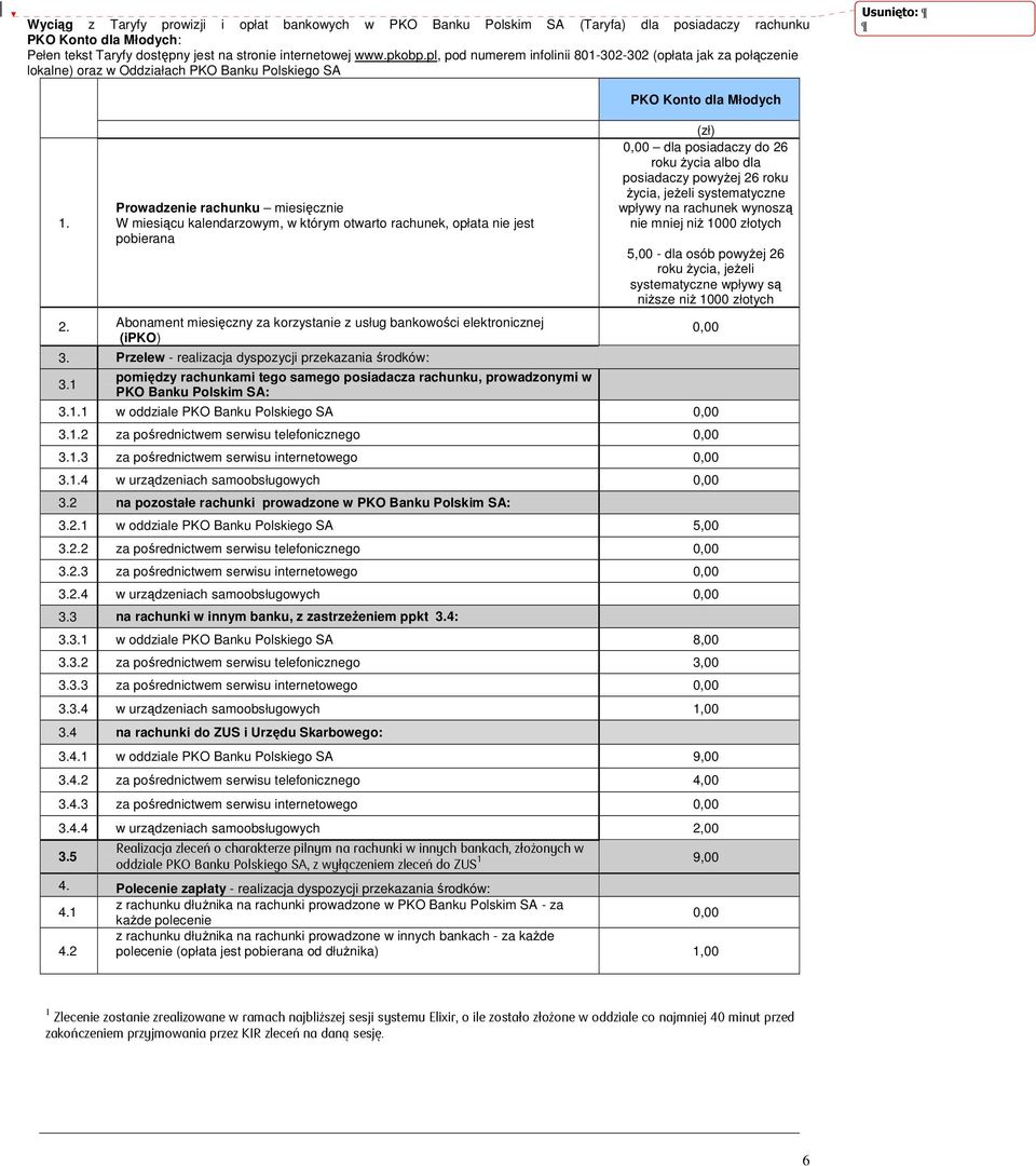 Prowadzenie rachunku miesięcznie W miesiącu kalendarzowym, w którym otwarto rachunek, opłata nie jest pobierana 2. Abonament miesięczny za korzystanie z usług bankowości elektronicznej (ipko) 3.
