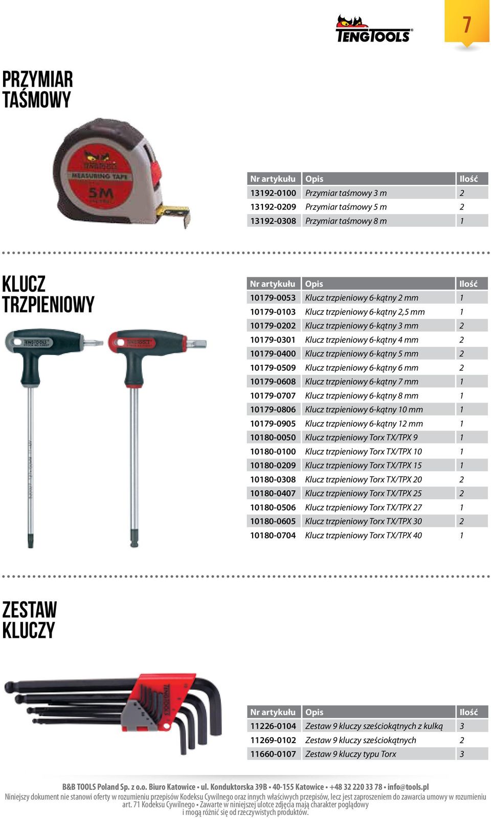 mm 2 10179-0608 Klucz trzpieniowy 6-kątny 7 mm 1 10179-0707 Klucz trzpieniowy 6-kątny 8 mm 1 10179-0806 Klucz trzpieniowy 6-kątny 10 mm 1 10179-0905 Klucz trzpieniowy 6-kątny 12 mm 1 10180-0050 Klucz