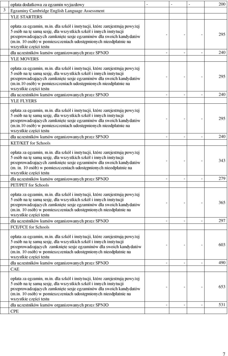 in. 0 osób) w pomieszczeniach udostępnionych nieodpłatnie na dla uczestników kursów organizowanych przez SPNJO - - - 279 PET/PET for Schools - - - 365 dla uczestników kursów organizowanych przez