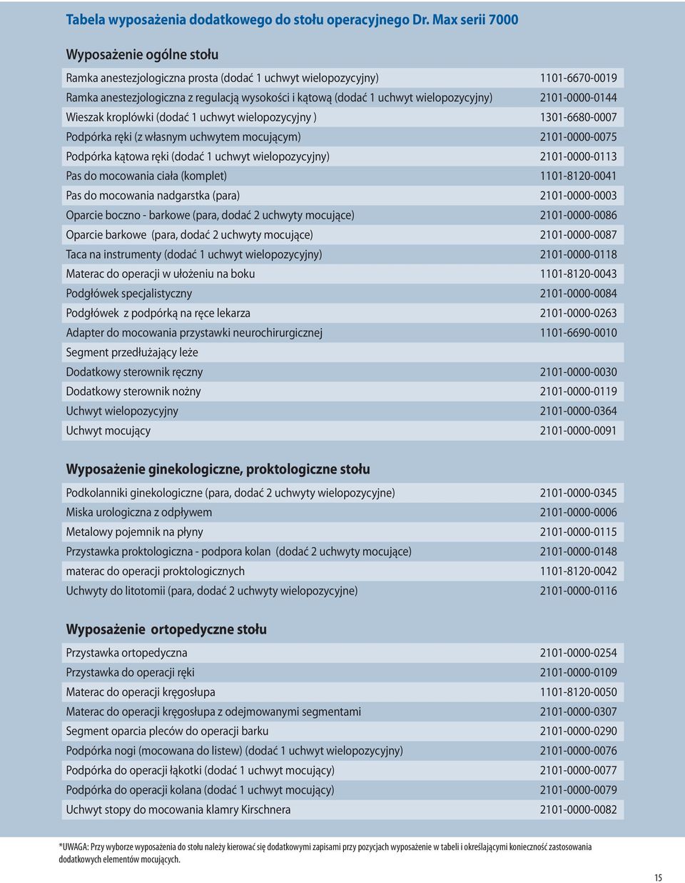 wielopozycyjny) 2101-0000-0144 Wieszak kroplówki (dodać 1 uchwyt wielopozycyjny ) 1301-6680-0007 Podpórka ręki (z własnym uchwytem mocującym) 2101-0000-0075 Podpórka kątowa ręki (dodać 1 uchwyt