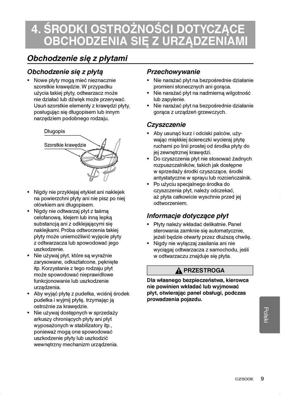 Długopis Szorstkie krawędzie Nigdy nie przyklejaj etykiet ani naklejek na powierzchni płyty ani nie pisz po niej ołówkiem ani długopisem.