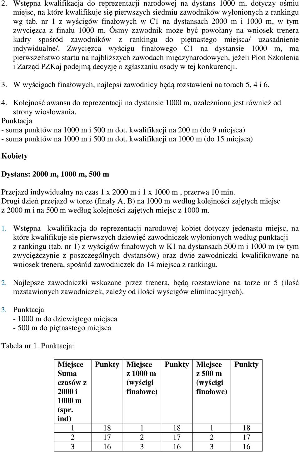 Ósmy zawodnik może być powołany na wniosek trenera kadry spośród zawodników z rankingu do piętnastego miejsca/ uzasadnienie indywidualne/.