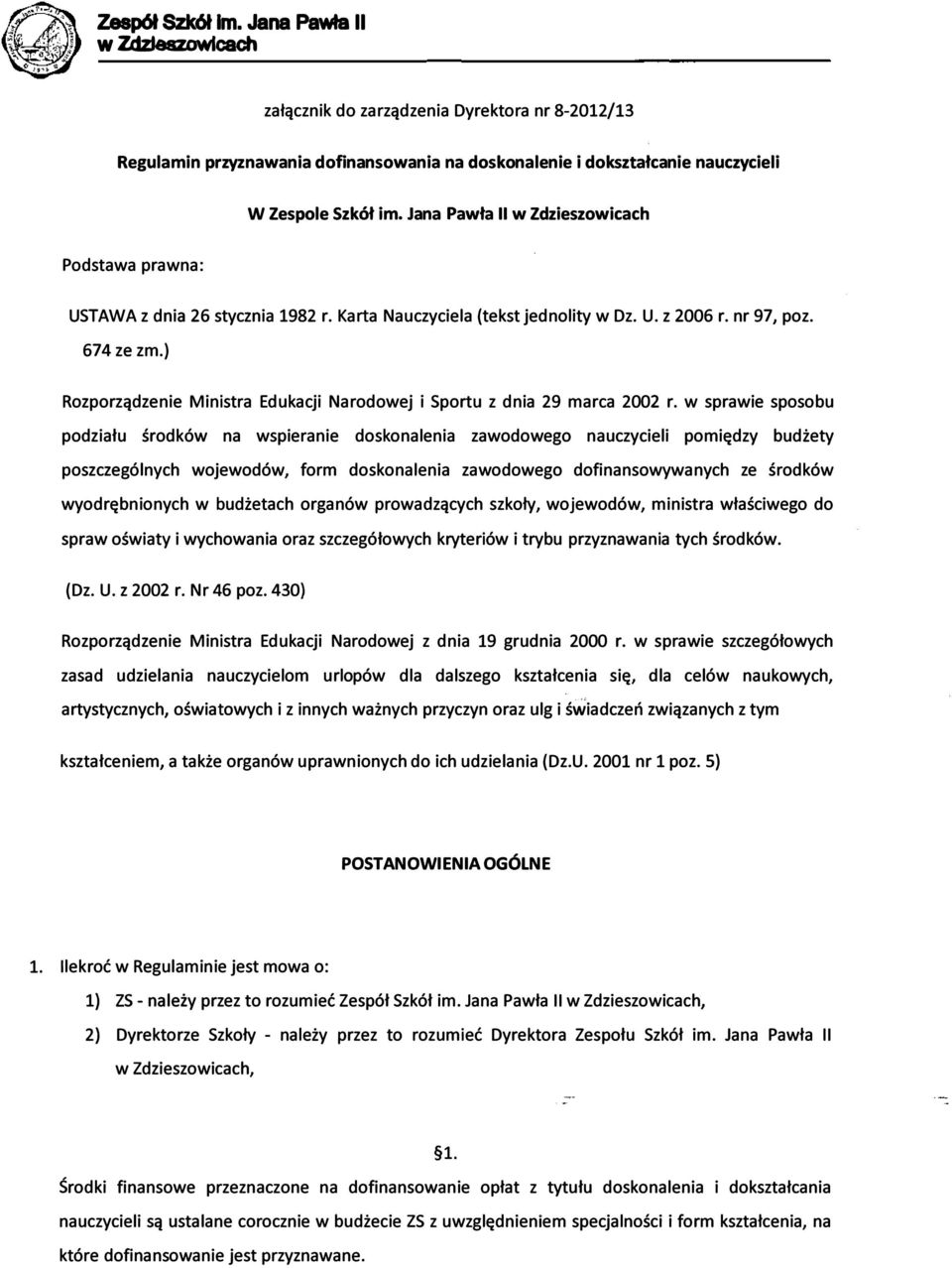 ) Rozporządzenie Ministra Edukacji Narodowej i Sportu z dnia 29 marca 2002 r.