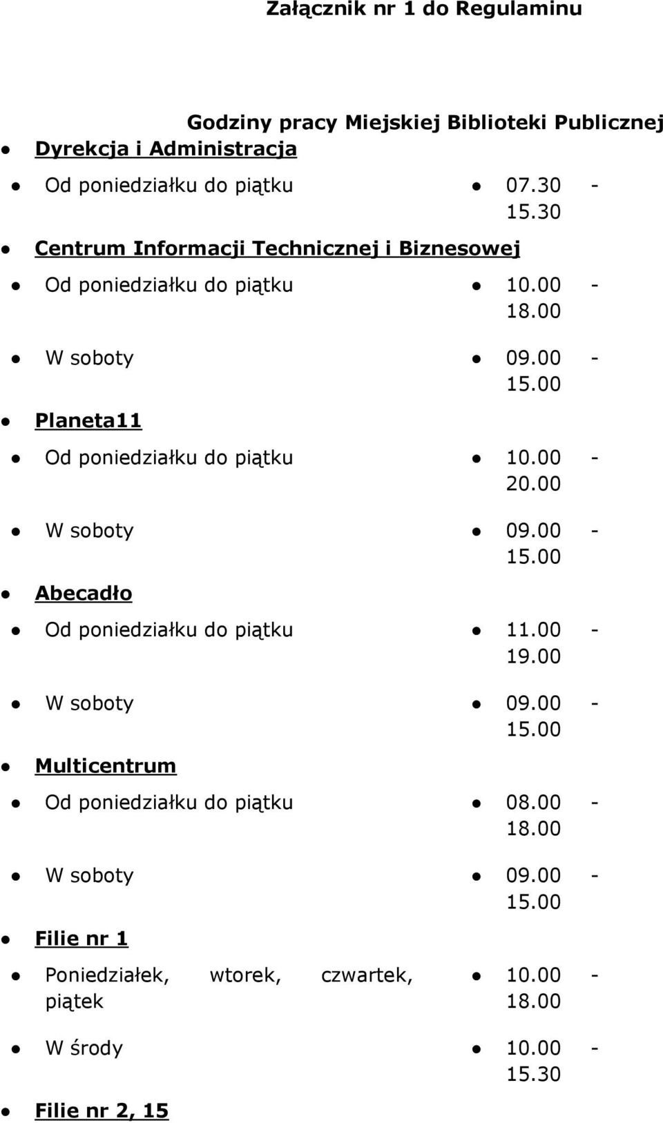 Planeta11 Od poniedziałku do piątku 1. - 2. W soboty 9. - 15. Abecadło Od poniedziałku do piątku 11. - 19. W soboty 9. - 15. Multicentrum Od poniedziałku do piątku 8.