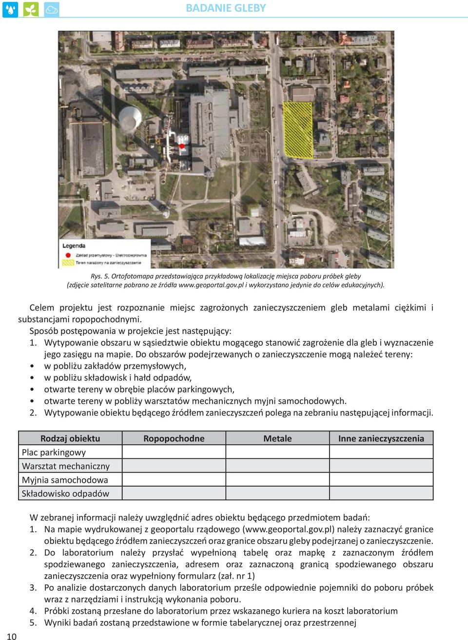 Wytypowanie obszaru w sąsiedztwie obiektu mogącego stanowić zagrożenie dla gleb i wyznaczenie jego zasięgu na mapie.