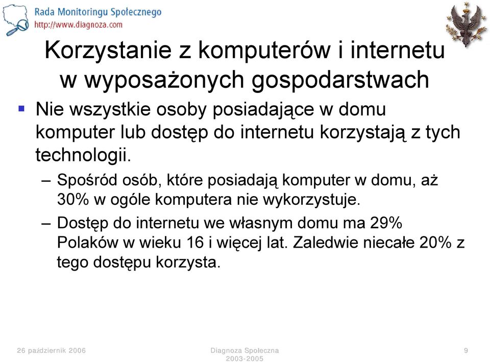 Spośród osób, które posiadają komputer w domu, aż w ogóle komputera nie wykorzystuje.