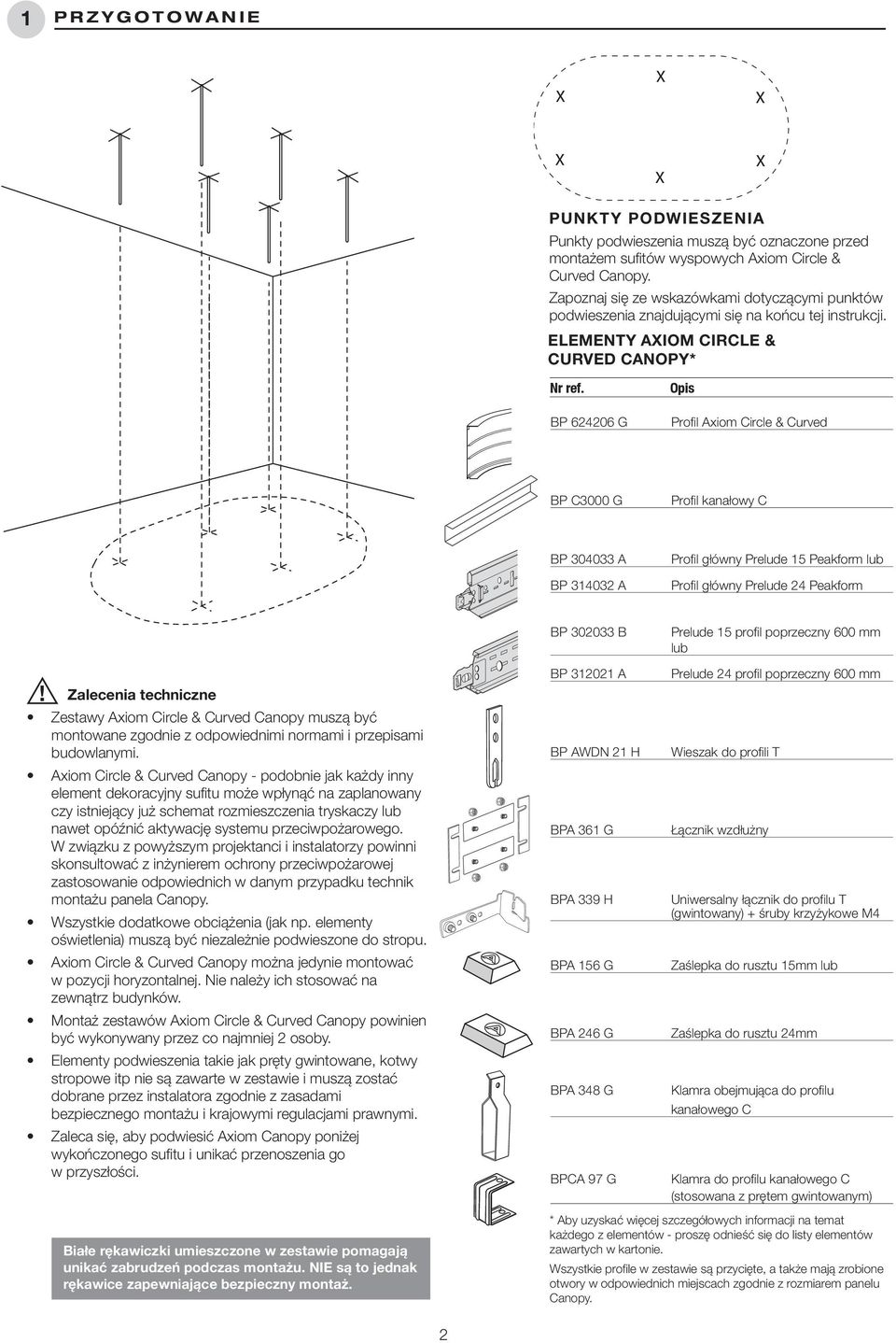 P 6406 Opis Profil iom Circle & Curved P C0 Profil kanałowy C P 304033 P 3403 Profil główny Prelude 5 Peakform lub Profil główny Prelude 4 Peakform P 30033 Prelude 5 profil poprzeczny 600 mm lub