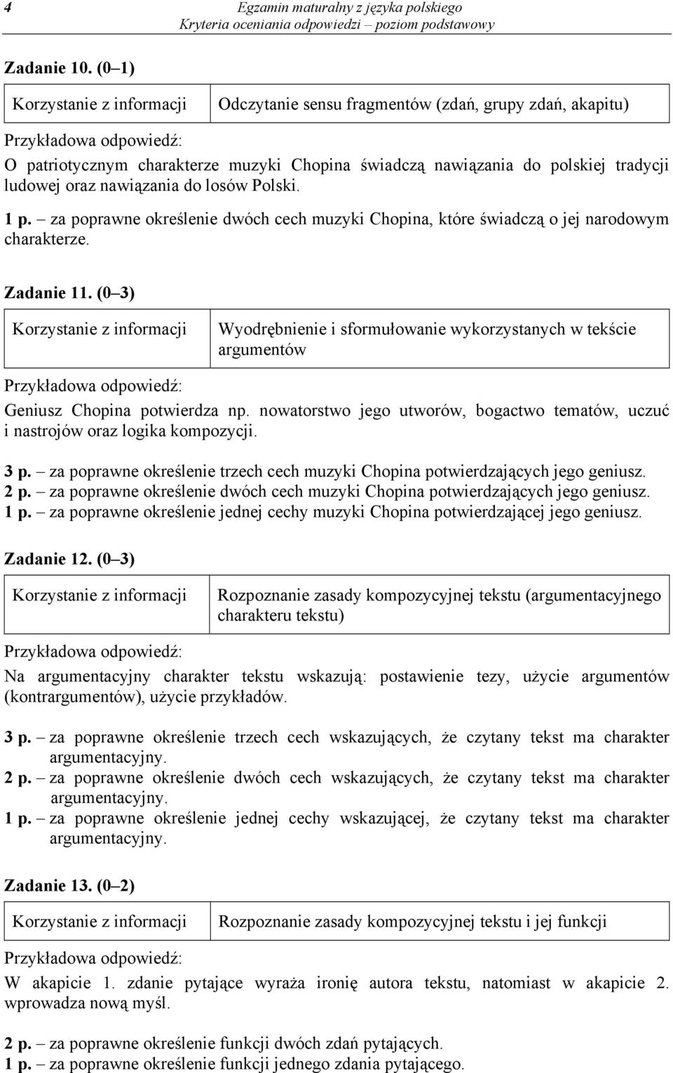 za poprawne określenie dwóch cech muzyki Chopina, które świadczą o jej narodowym charakterze. Zadanie 11.
