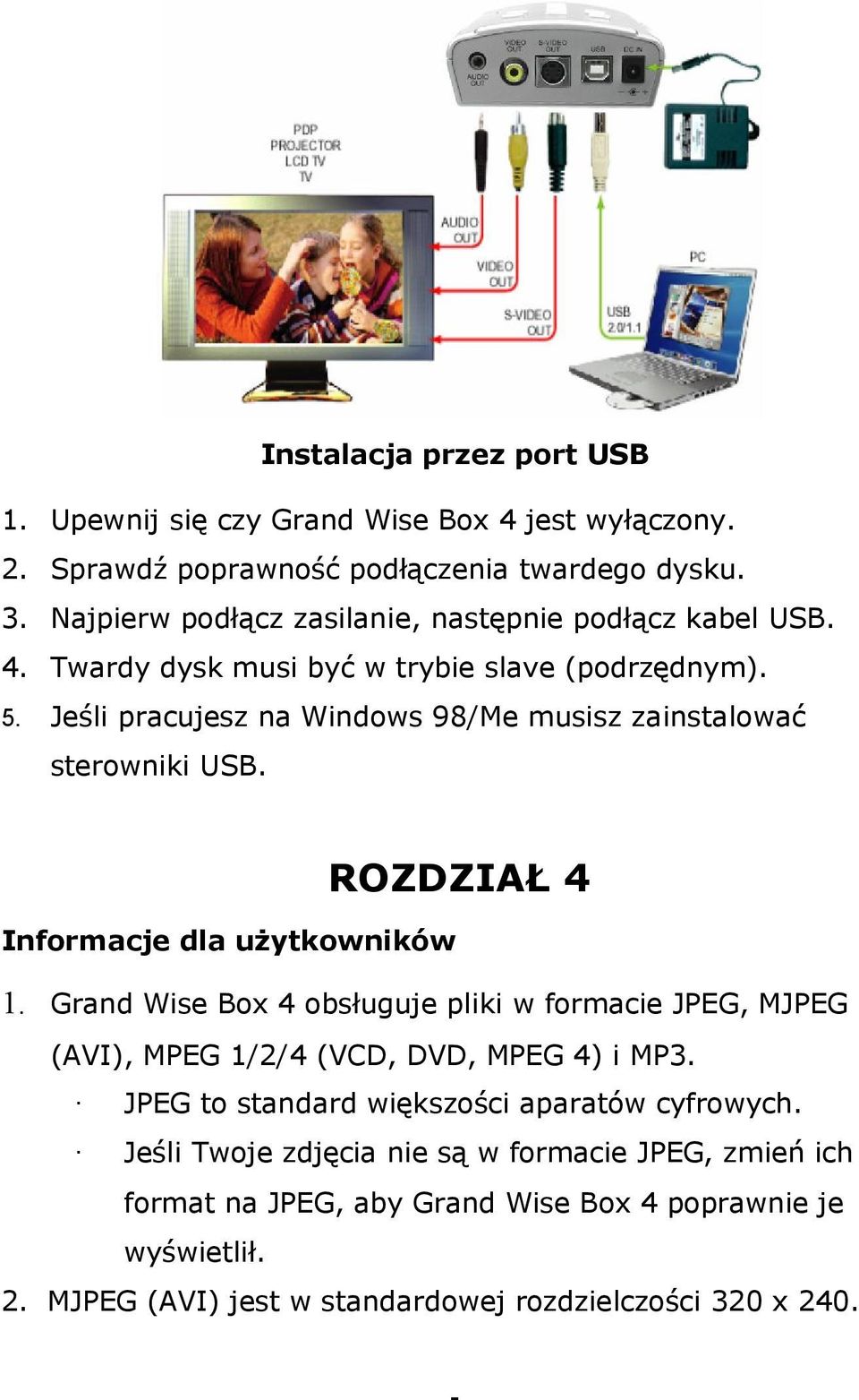 Jeśi pracujesz na Windows 98/Me musisz zainstaować sterowniki USB. ROZDZIAŁ 4 Informacje da użytkowników 1.