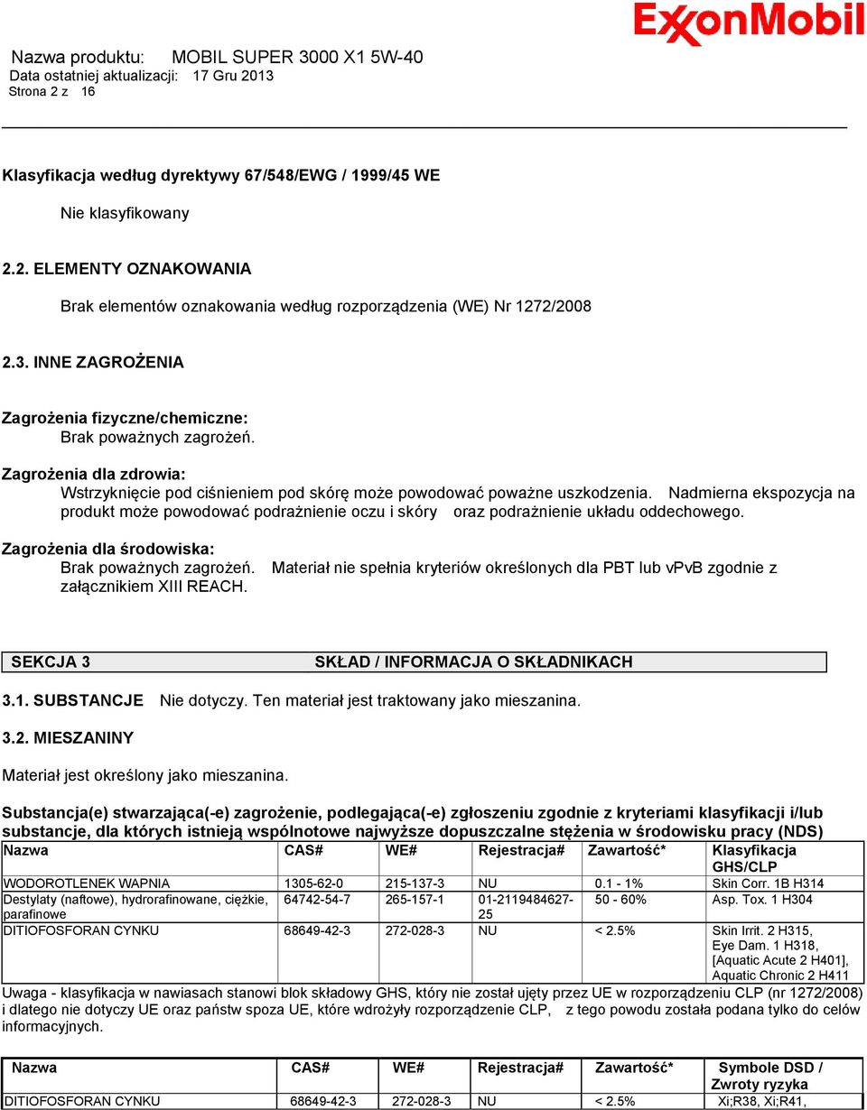Nadmierna ekspozycja na produkt może powodować podrażnienie oczu i skóry oraz podrażnienie układu oddechowego. Zagrożenia dla środowiska: Brak poważnych zagrożeń.