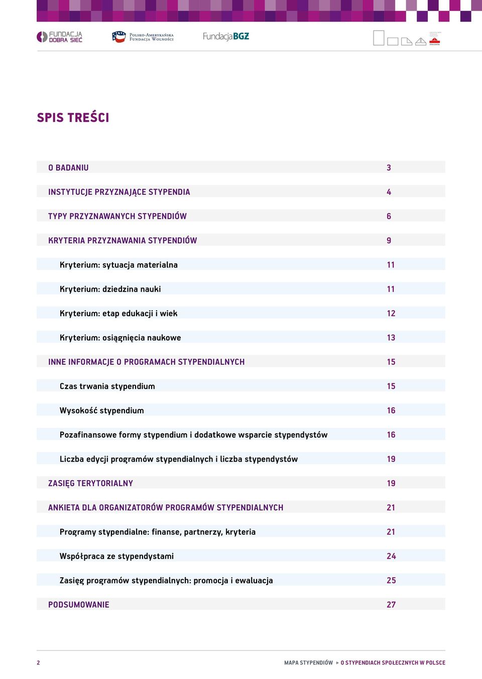 Pozafinansowe formy stypendium i dodatkowe wsparcie stypendystów 16 Liczba edycji programów stypendialnych i liczba stypendystów 19 ZASIĘG TERYTORIALNY 19 ANKIETA DLA ORGANIZATORÓW