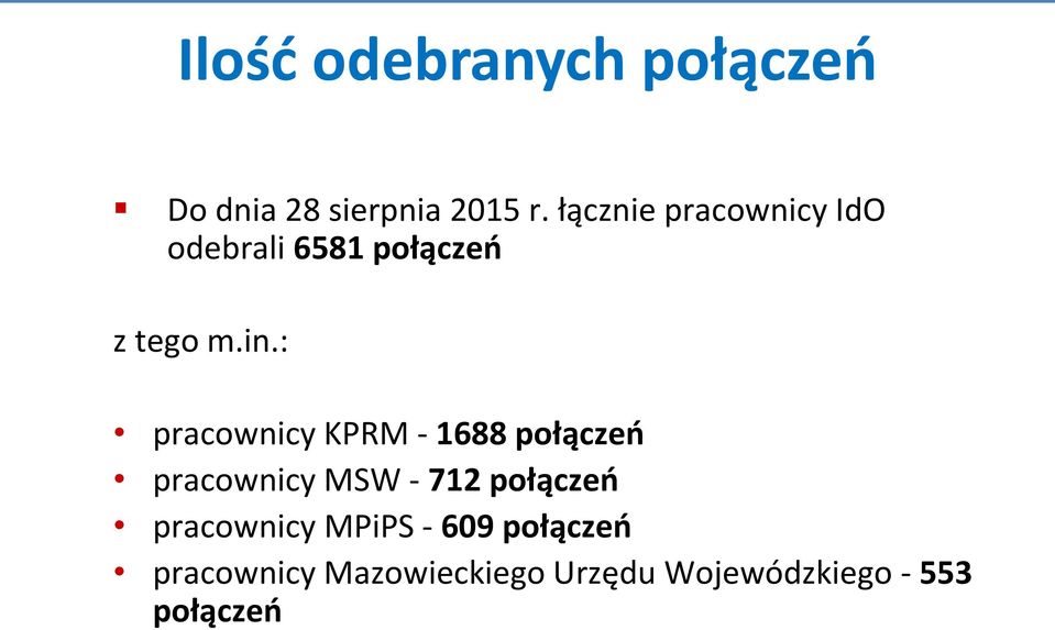 : pracownicy KPRM - 1688 połączeń pracownicy MSW - 712 połączeń