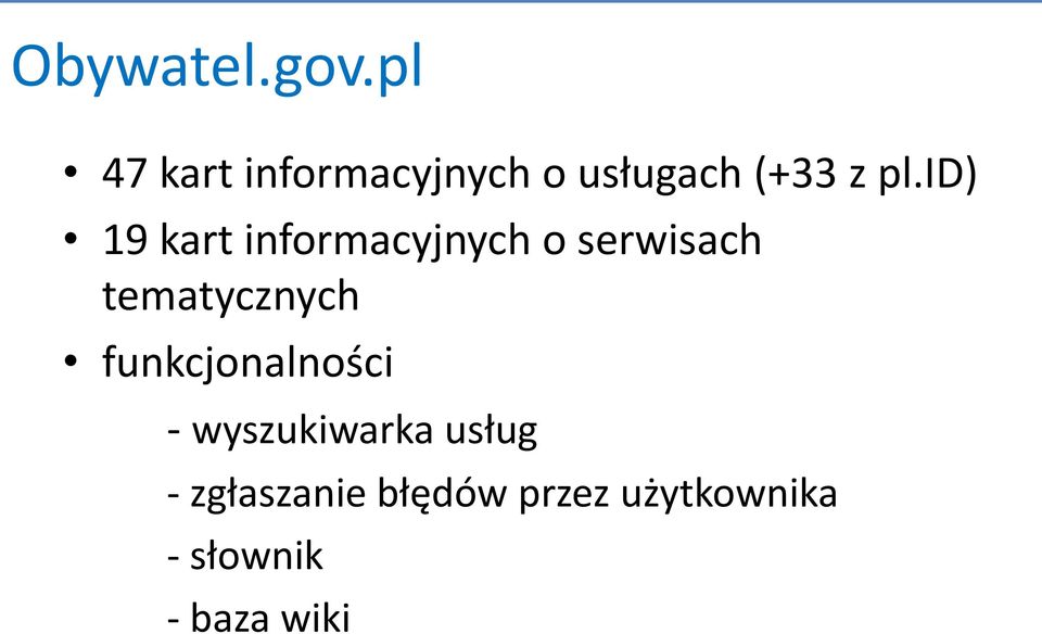 id) 19 kart informacyjnych o serwisach tematycznych