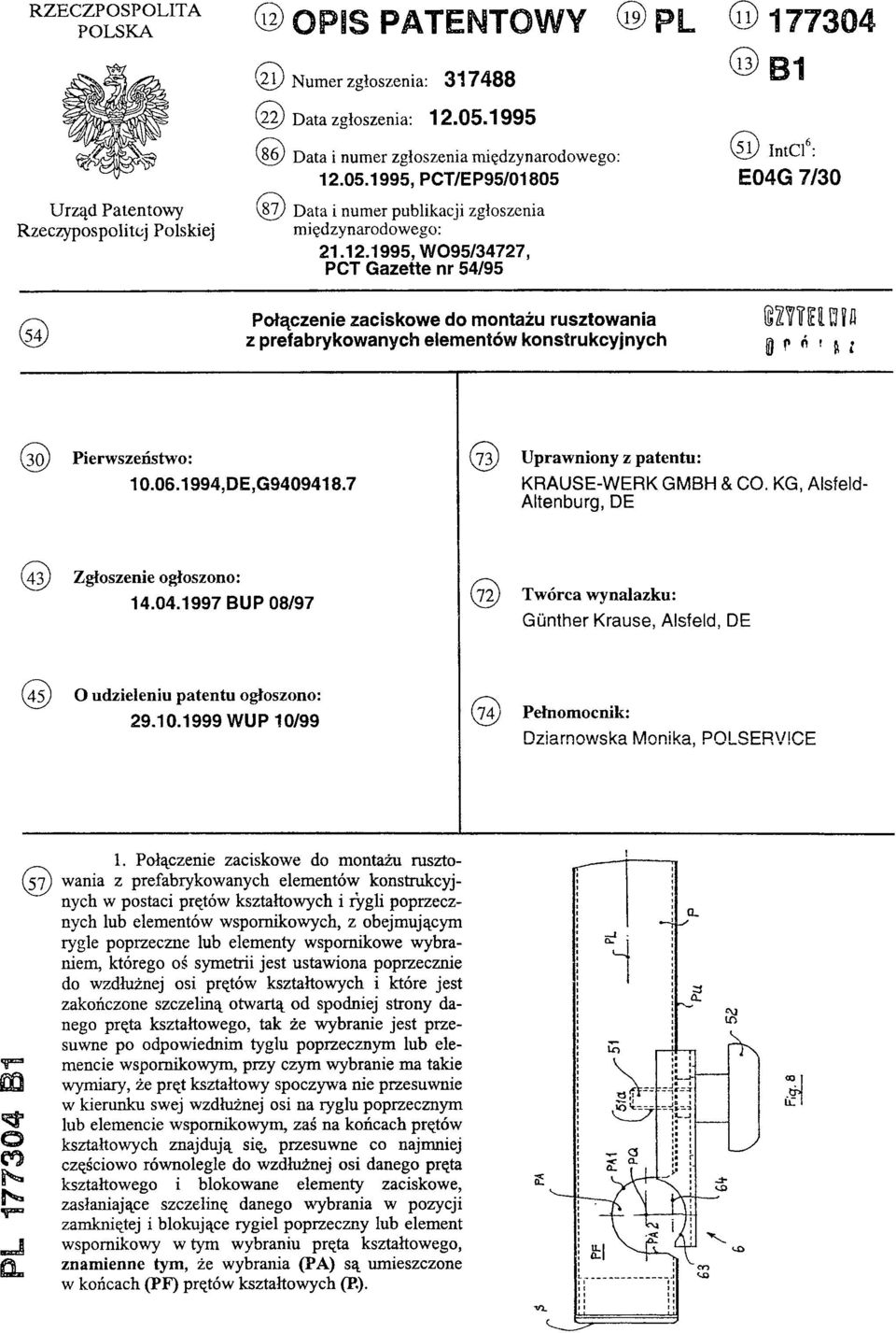 05.1995, PCT/EP95/01805 (87) Data i numer publikacji zgłoszenia międzynarodowego: 21.12.