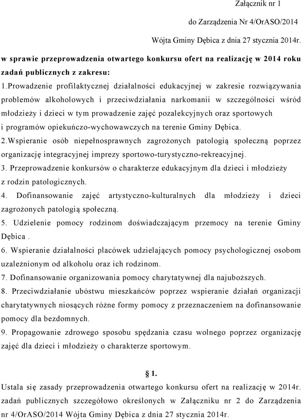 pozalekcyjnych oraz sportowych i programów opiekuńczo-wychowawczych na terenie Gminy Dębica. 2.