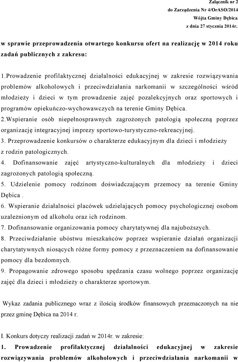 pozalekcyjnych oraz sportowych i programów opiekuńczo-wychowawczych na terenie Gminy Dębica. 2.