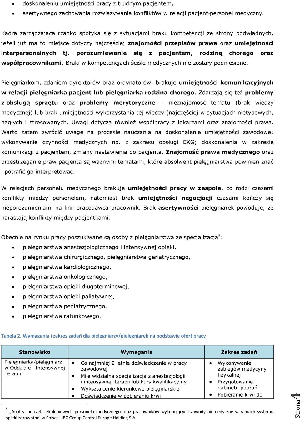 tj. porozumiewanie się z pacjentem, rodziną chorego oraz współpracownikami. Braki w kompetencjach ściśle medycznych nie zostały podniesione.