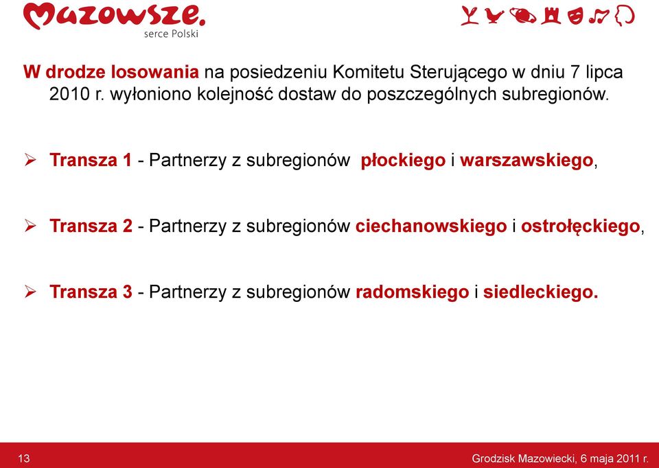 Transza Partnerzy z subregionów płockiego i warszawskiego, Transza Partnerzy z