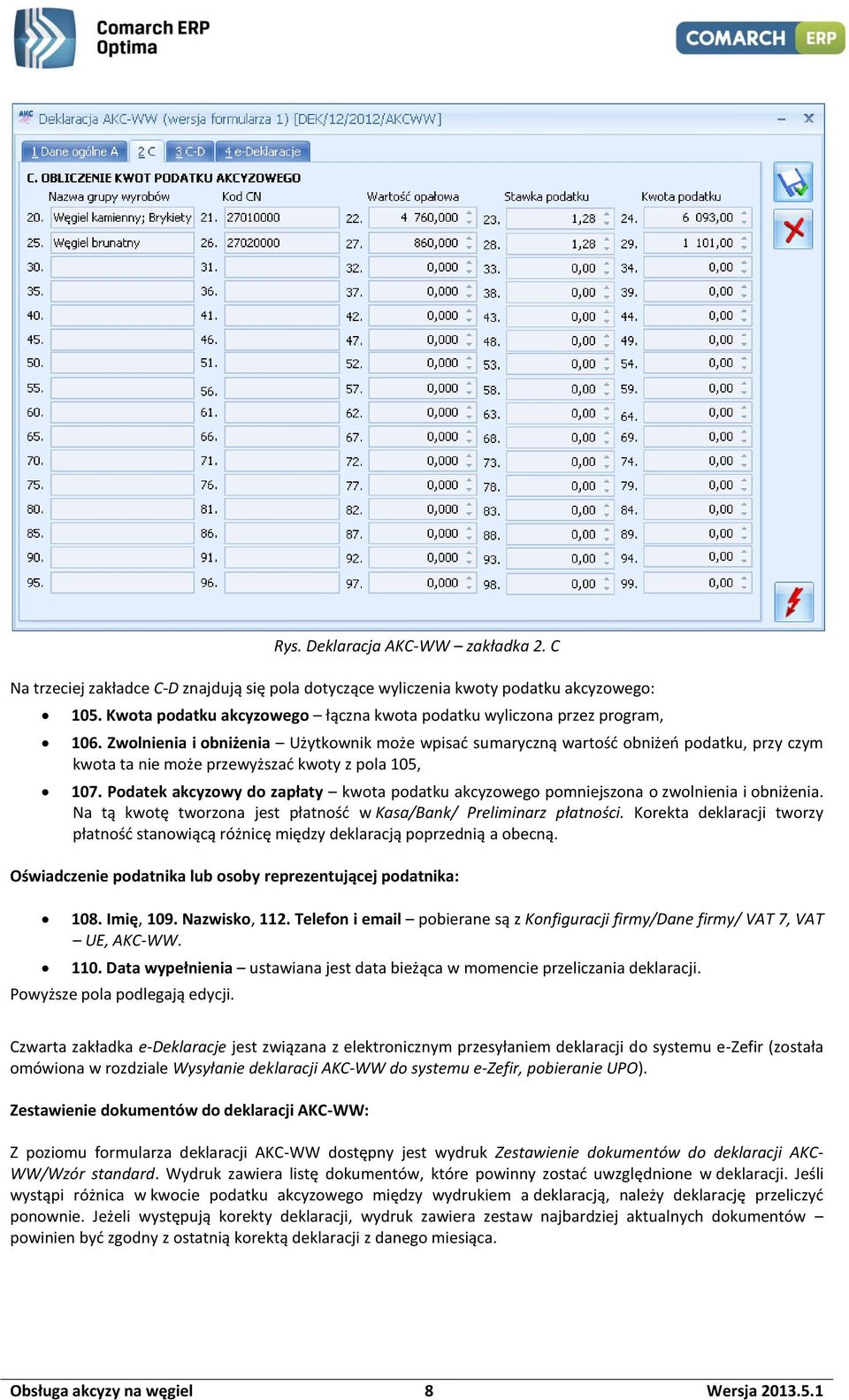 Zwolnienia i obniżenia Użytkownik może wpisać sumaryczną wartość obniżeń podatku, przy czym kwota ta nie może przewyższać kwoty z pola 105, 107.